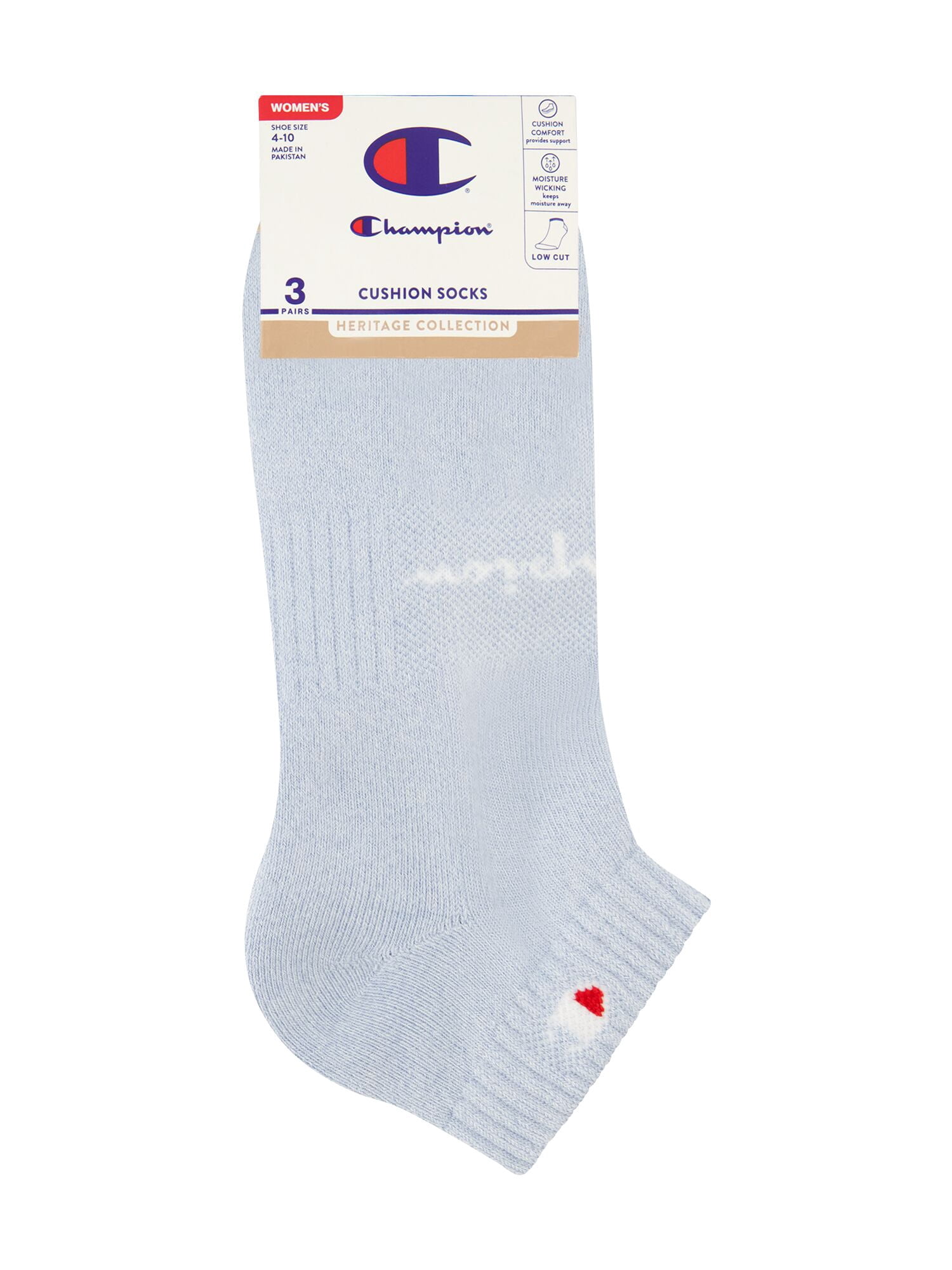 Champion Women’s Heritage Collection Cushion Cotton Blended Low Cut Socks, 3 Pack, Sizes 4–10