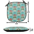thumbnail image 5 of Skull Chair Seating Cushion Set of 12, Oriental and Roses on Skull South American Culture Vintage Style, Seat Pads for Office with Anti-slip Backing, 16"x16", Seafoam Green and Ruby, by Ambesonne, 5 of 7