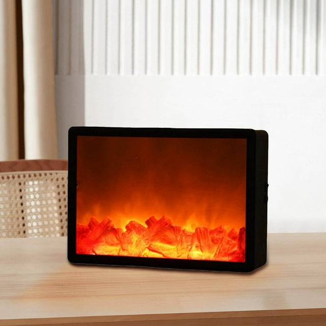 ziyahi Portable LED Fireplace Lantern Flamless Log Fire Effect Lamp for Home Garden Rectangle