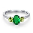 thumbnail image 3 of Gem Stone King 925 Sterling Silver Green Nano Emerald and Green Peridot Engagement Ring for Women | 1.01 Cttw | Oval 7X5MM | Gemstone May Birthstone | Size 8, 3 of 6