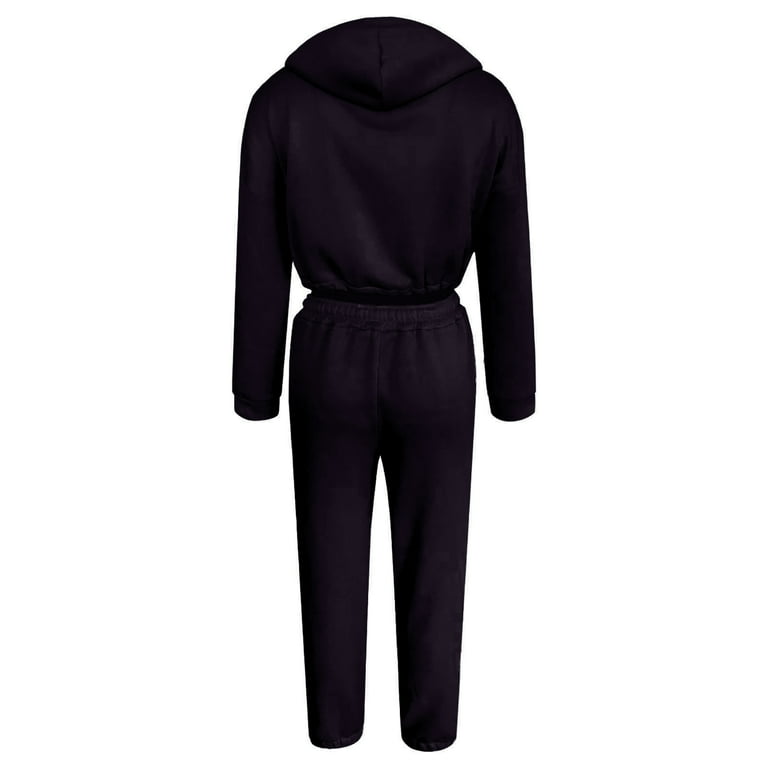 BLVB Fall Sweatsuits Sets for Women Solid Color Long Sleeve Crop