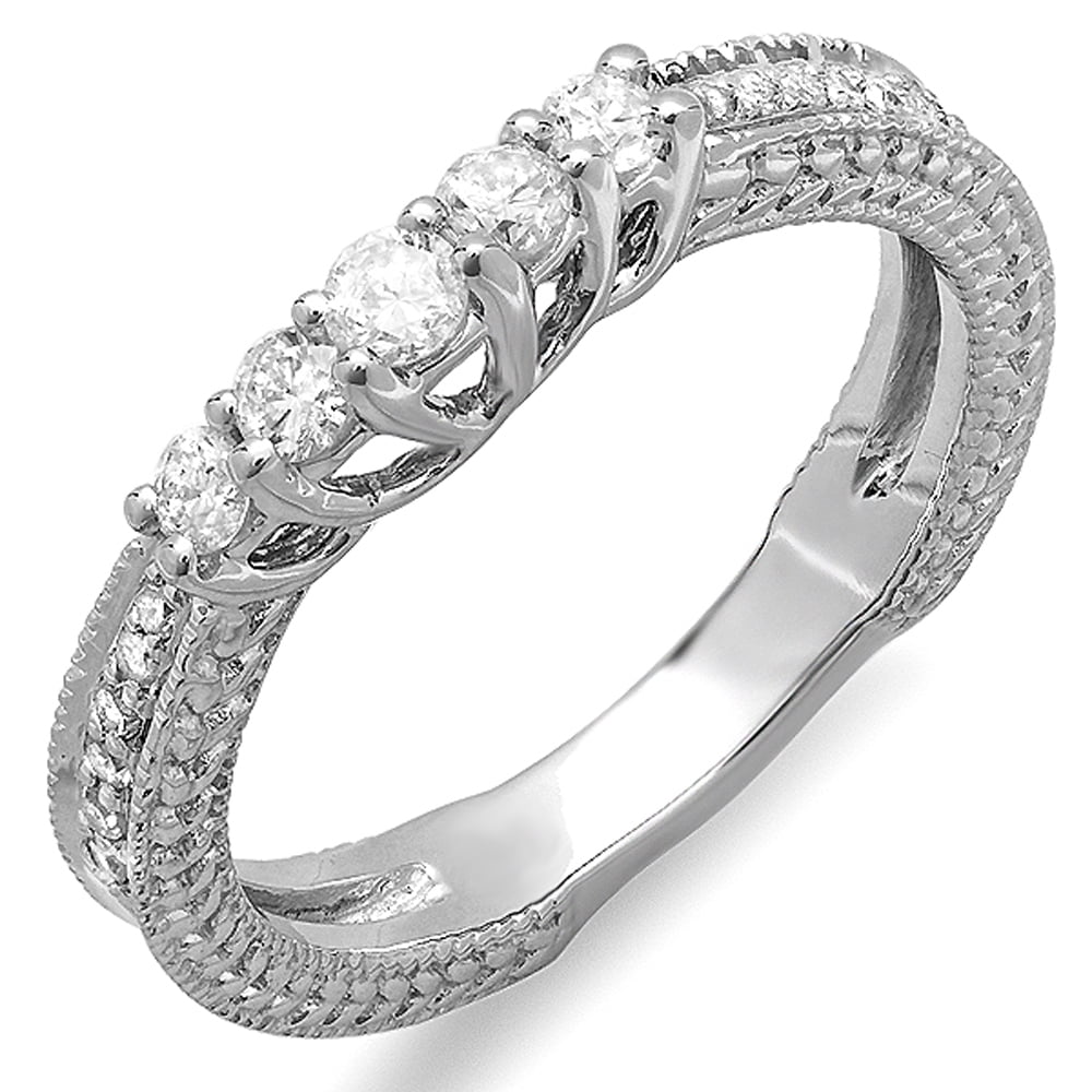 Dazzlingrock Collection 14K Round Gemstone & White Diamond Ladies Anniversary Wedding Stackable Band Guard Ring Yellow Gold 