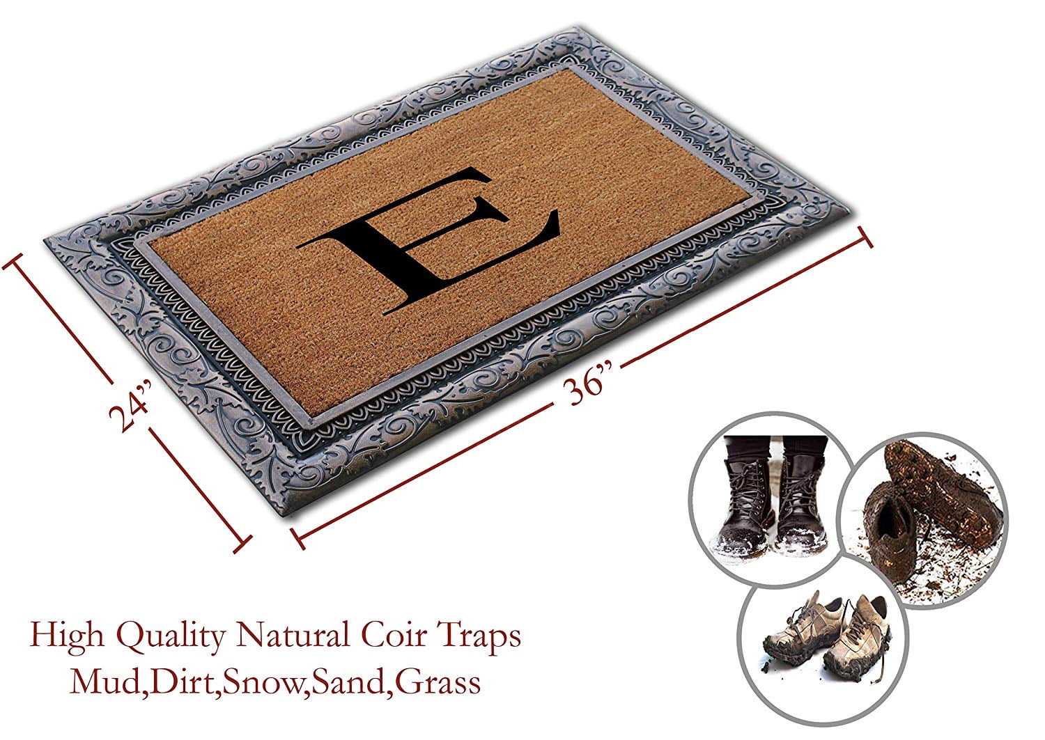 A1HC First Impression Rubber and Coir Albena 24" X 36" Bronze Finished Heavy Duty Monogrammed Doormat