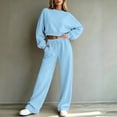 thumbnail image 4 of Sweatsuits Women 2 Piece Outfit 2026 Solid Drawstring Wide Leg Sweatpants Crew Neck Long Sleeve Cropped Tracksuit, 4 of 6