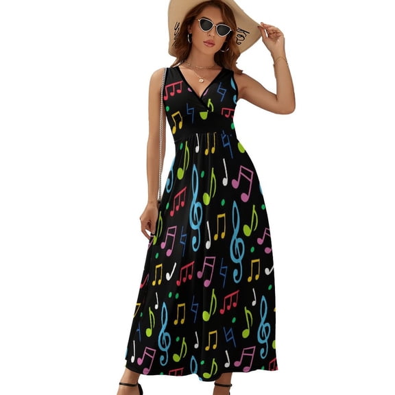Colorful Music Symbols Dress Fashion Boho Beach Long Dresses Female Party Printed Maxi Dress