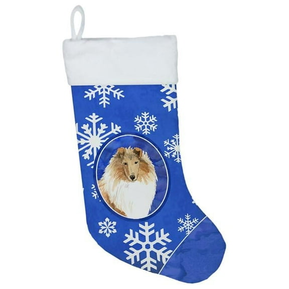 Caroline's Treasures Collie Winter Snowflakes Multi-color Christmas Stocking, with Soft Suede Fabric 18"