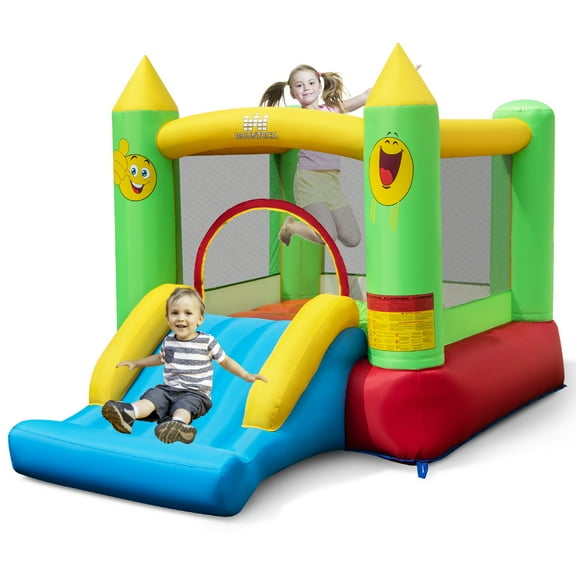 Gymax Inflatable Bounce House w/ Slide Jumping Area & Basketball Hoop Blower Excluded