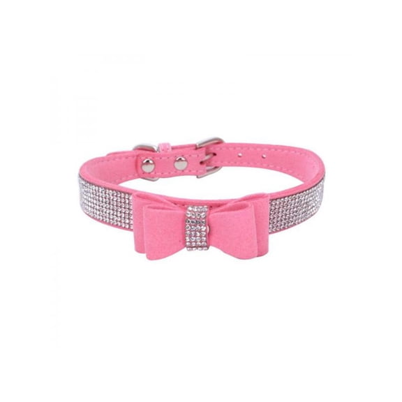 Topumt Leather & Cotton Rhienstone Pattern Fashion Dog & Cat Collar, Pink, S