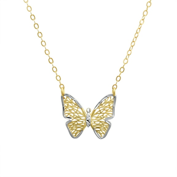 Brilliance Fine Jewelry 10KT Two-Tone Gold Butterfly Necklace with 18" Gold Filled Chain
