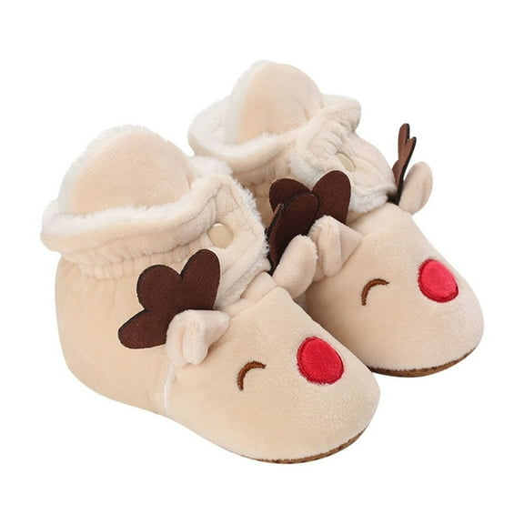 Zwiiyzr Christmas Baby Walking Shoes Baby Boys Girls Slippers Cozy Fleece Booties Soft Bottom Warm Cartoon Socks Newborn Crib Shoes Khaki