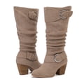 thumbnail image 3 of Love Steetly Women's Extra Wide Calf Knee High Boots, Soft Faux Suede, Two Large Round Buckle Straps, Slouchy Ruched Shaft Textured Stacked Heel Boots., 3 of 8