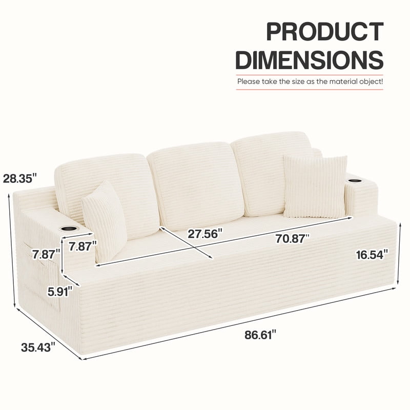 Homall Cloud Boneless Modern Couch Fluffy Group Sofas & Couches With two Cup Holder for Family,White