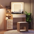 thumbnail image 4 of TROPOW Vanity Desk,Makeup Vanity,with Mirror and Lights,Bedroom Dresser with Electrical Outlet 4 Drawer Storage Cabinet Dresser with Sliding Mirror and Lighting Dresser Set with Stool, 4 of 7