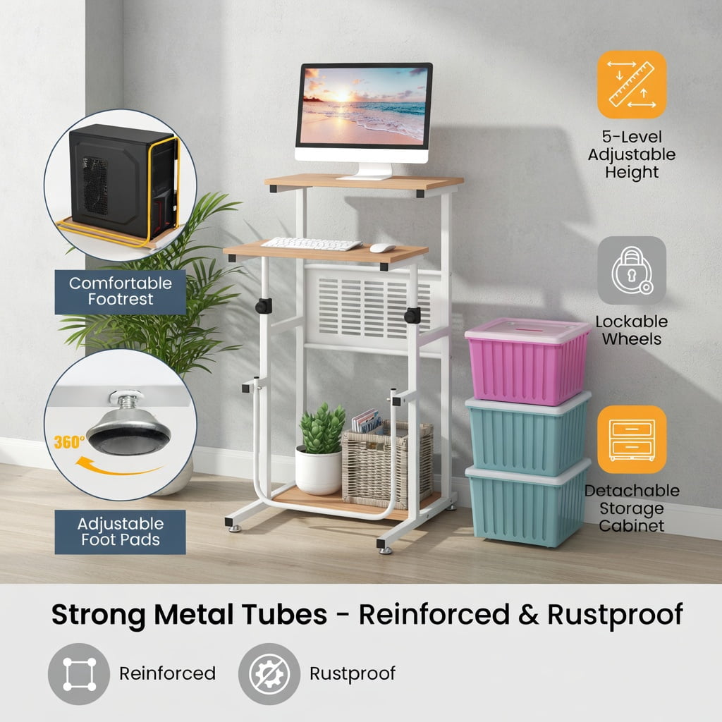 Topcobe Standing Desk for Small Space Sit Stand Desk with Height Adjustable Desktop, Perfect Addition to Home, Office, Home Bar, Kitchen, Dining Room