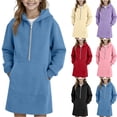 thumbnail image 3 of Girls Fleece Hoodie Dress Casual Long Sleeve Half Ziper Hooded Sweatshirts Dress Loose Cute Fall Outfits with Pockets 4-15 Years, 3 of 3