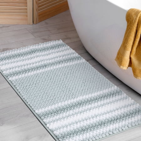 PiccoCasa Chenille Bathroom Rug Non-Slip Mat 20 x32 Soft Absorbent Light Cyan