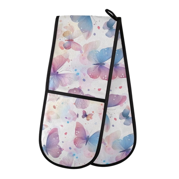 Dailycode Double Sided Oven Mitt with Loop Heat Resistant Kitchen Long Potholders 7" x 35" Beautiful Dreamy Butterflies