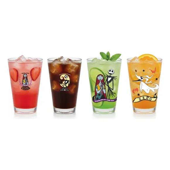 Set 4 Vasos De Vidrio, Diseño Extraño Mundo De Jack, Disney, Halloween, Capacidad 354 Ml