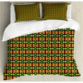 thumbnail image 1 of Kente Pattern Queen Size Duvet Cover Set, Indigenous Heritage Tile Design with Triangles and Circles Namibia Botswana, Decorative 3 Piece Bedding Set with 2 Pillow Shams, Multicolor, by Ambesonne, 1 of 3