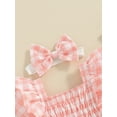 thumbnail image 6 of Musuos Baby Girls Summer 2 Piece Set, 3 6 12 18 24Months Square Neck Short Sleeve Frill Trim Plaid Romper Dress + 3D Bow Headband Set, 6 of 10