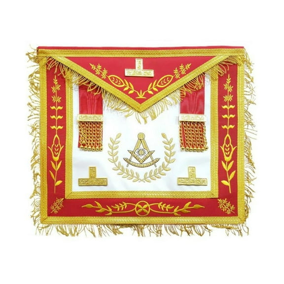 Past Master Blue Lodge Apron – Red with Gold Machine Embroidery, Masonic Regalia