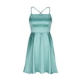 thumbnail image 3 of Cavosen Mini Dresses for Women Evening Party Green Satin Elegant Spaghetti Strap Sleeveless Short Dress Party Dress Square Neck Solid Sexy Dress Flowy Bodycon Wrap Wedding Guest Dress, 3 of 5