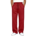 thumbnail image 4 of Lenpel Mens Casual Sweatpants Fall Elastic Waist Drawstring Straight Leg Trousers with Pockets Solid Color Warm Work Pants(Red,X-Large), 4 of 8