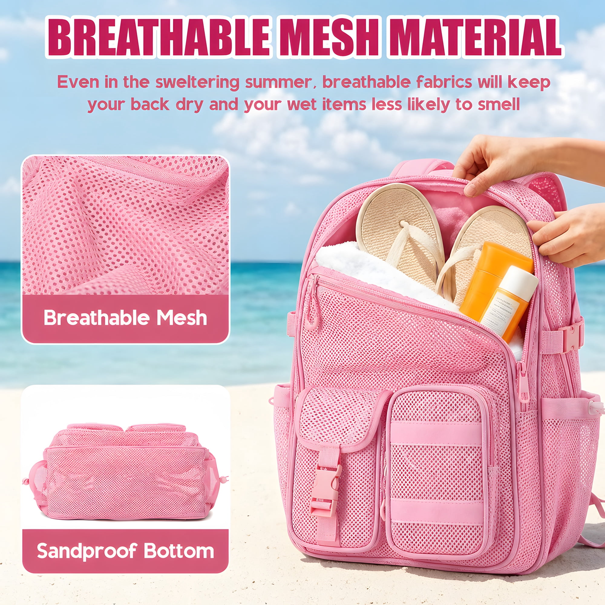 Soda Candy Heavy Duty Mesh Backpack See Through School Bookbag for School Swim Beach Travel
