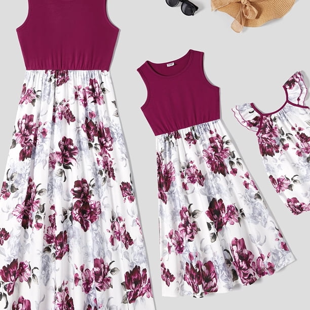 PatPat Mamá Y Yo Vestidos De Tanque Con Panel Floral, Ropa Casual Para Bebés, Niños Y Mujeres Para Vacaciones De Verano Y Actividades Familiares