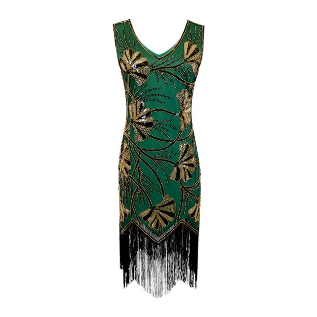 Vestido elegante de lentejuelas para mujer, brillante, con borlas, para actuaciones en el escenario de samba y club. Verde oscuro