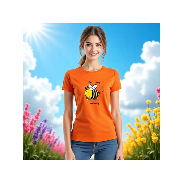 Playera Bee Happy, Don´t Worry – No te preocupes, Sé Feliz y ¡Zumba Con Estilo! Color Anaranjado Talla Extra Grande Marca Emil SaEs