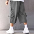 thumbnail image 5 of BVnarty Men's 3/4 Capri Cargo Pants Elastic Waist Drawstring Below Knee Baggy Wide Leg Casual Summer Lightweight Pants with Pockets Gray L, 5 of 9
