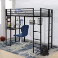 Full Size Loft Bed, Modern Platform Bed with Desk, 2 Open Shelves