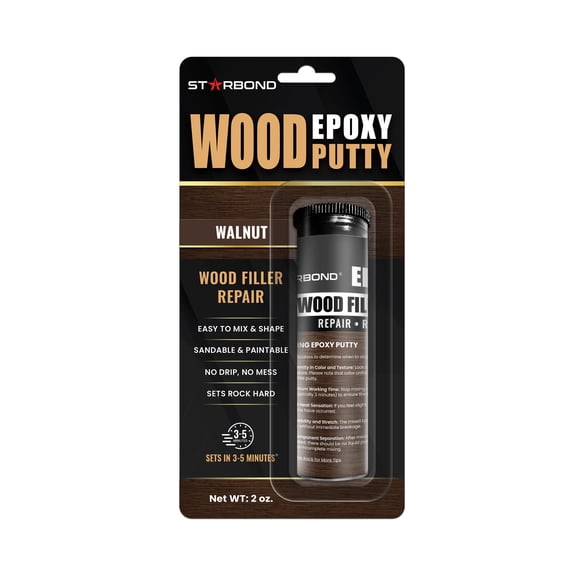 Starbond 2 oz. Walnut Wood Filler Epoxy Putty - Fills Nail Holes, Cracks & Chips for Walnut, Dark Oak, & Brown-Toned Woods