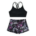 thumbnail image 3 of Doomiva Kids Girls 2 Pcs Active Sets Swim Dance Sports Outfit Crisscross Crop Top with Booty Shorts Athletic Swimsuit Gymnastics Bodysuit Black Rose 16, 3 of 5