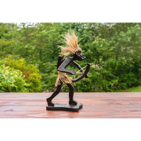Handmade Wooden Primitive Tribal Standing Archer Funny Statue Sculpture Tiki Bar Handcrafted Gift Home Decor Figurine Decoration Archery Hand Carved
