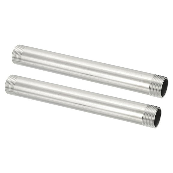 304 Stainless Steel Pipe Fitting, 3/4" BSP Male x 3/4" BSP Male Threaded 8" Length Nipple Cast Pipe, 2 Pack