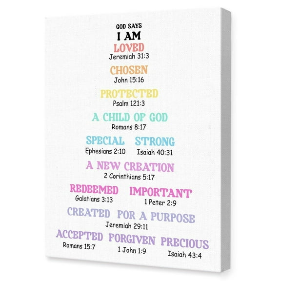God Says I Am Wall Decor for Kids,Kids Affirmation Wall Decor Canvas Poster Painting Prints Artwork for Teens,Kid Christian Wall Art poster
