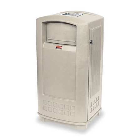- RUBBERMAID Plaza Jr. Trash Can with Ashtray, 35-Gallon, Beige FG9P9100BEIG