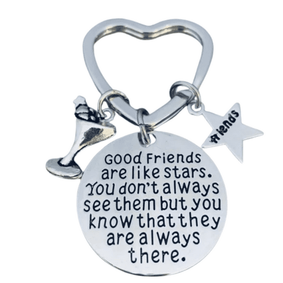 Friend Keychain, Silver Good Friends Are Like Stars Keychain- Cocktail Friend Jewelry for Women