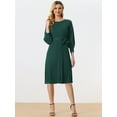 thumbnail image 2 of Vestido de Punto con Cinturón Allegra K Cuello Redondo Mangas faroles Verde M, 2 of 6