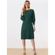thumbnail image 2 of Vestido de Punto con Cinturón para Mujer con Cuello Redondo Mangas faroles Vestido de Suéter Casual Verde S, 2 of 6