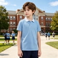 thumbnail image 6 of hoksml Boys Short Sleeve Color Block Collared Shirt, Kids Casual Back to School Uniform Top, 6 of 6
