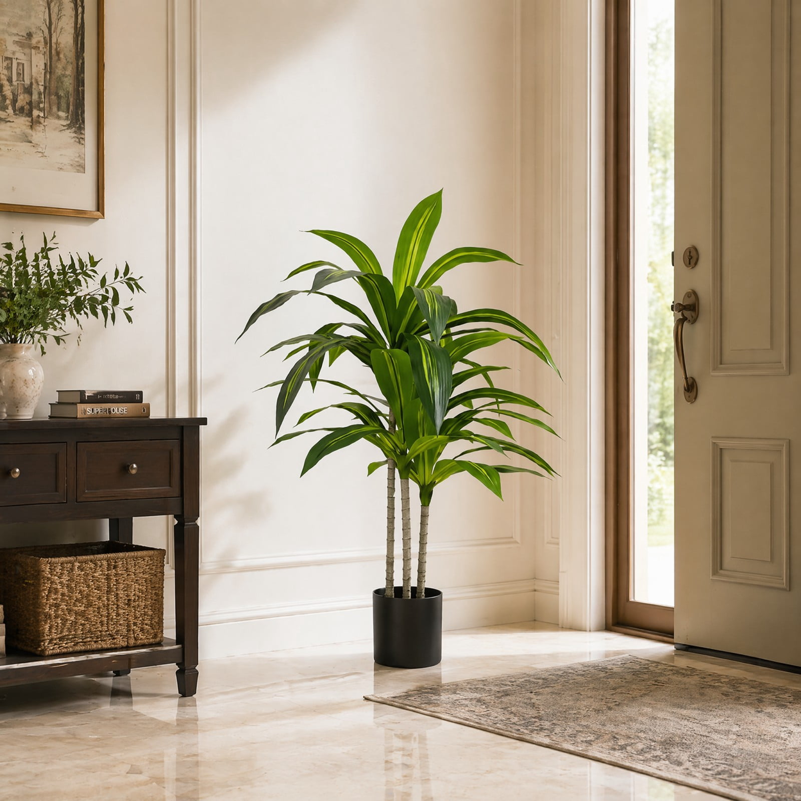 BEAUTYPEAK 3.6FT Artificial Dracaena Tree Fake Plants for Indoor Outdoor Decor, Black Pot