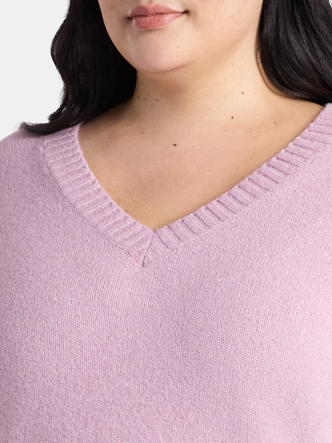 Terra & Sky Women's Plus V Neck Tunic Sweater, Lightweight, Sizes 0X-5X