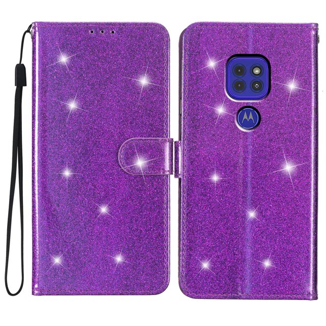 Compatible with Motorola Moto E7 Plus Sparkling Glitter Wallet Case with Card Pocket Flip Cover