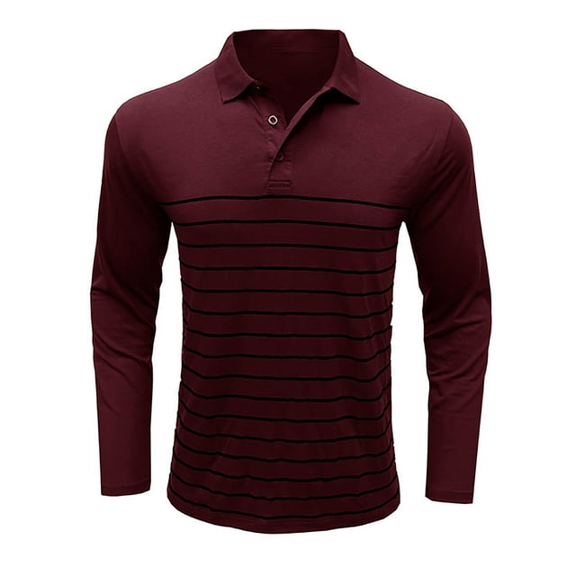 Mens Long Sleeved Button Striped Printed Lapel Top