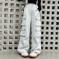 thumbnail image 2 of Otqutp Girl's Elastic High Waist Cargo Pants Y2k Wide Leg Sweatpants Loose Baggy Pants Teen Girl School Trendy Plus Size Clothes, 2 of 7
