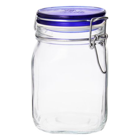 Bormioli Rocco Fido 33.75 Ounce Square Glass Jar With Blue Lid