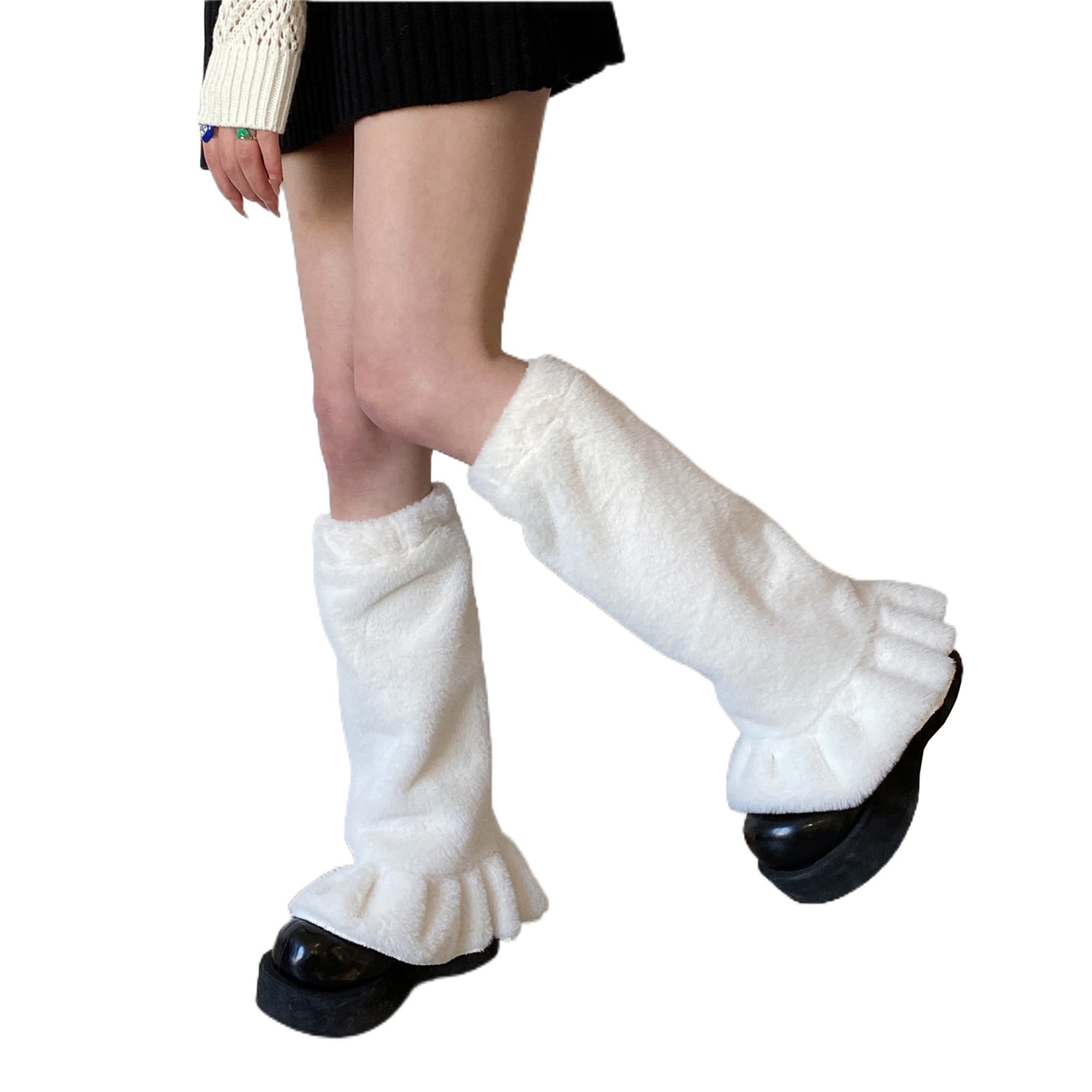 Eyicmarn Women Plush Leg Warmers, Warm Solid Color Footless Stretchy